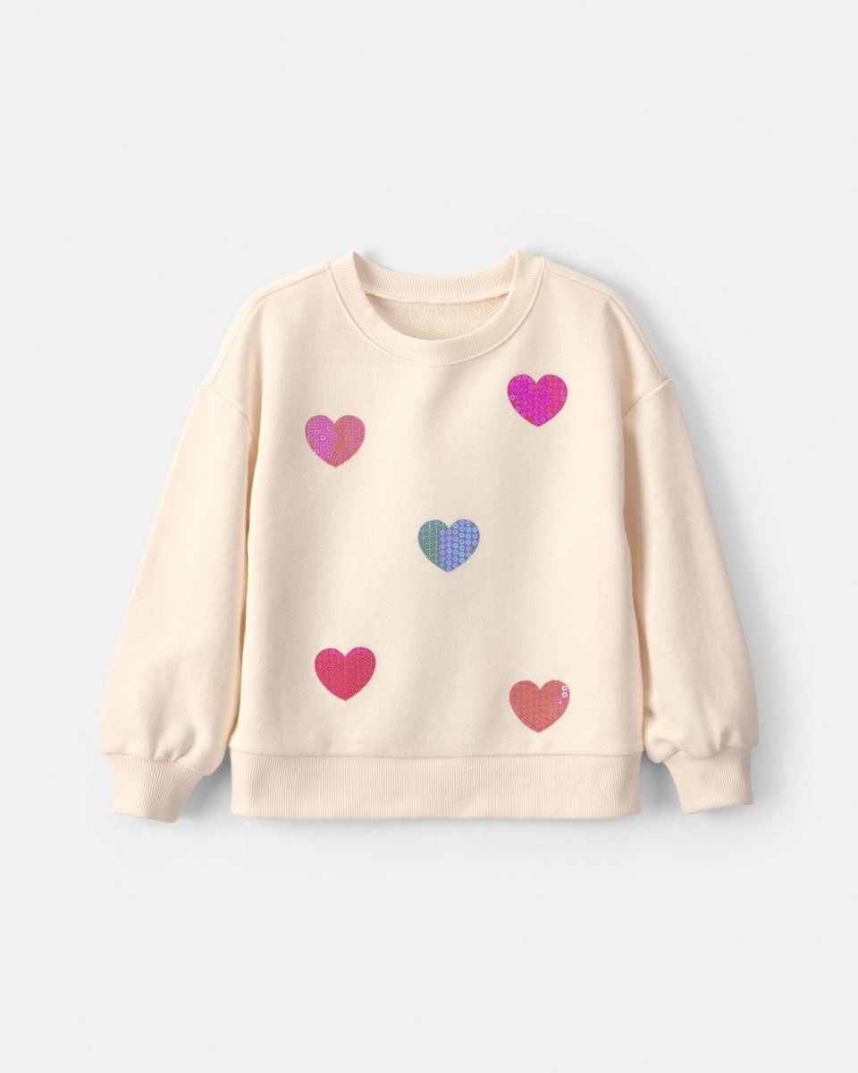 Sudadera de rizo con corazones de lentejuelas, crema - Carter's