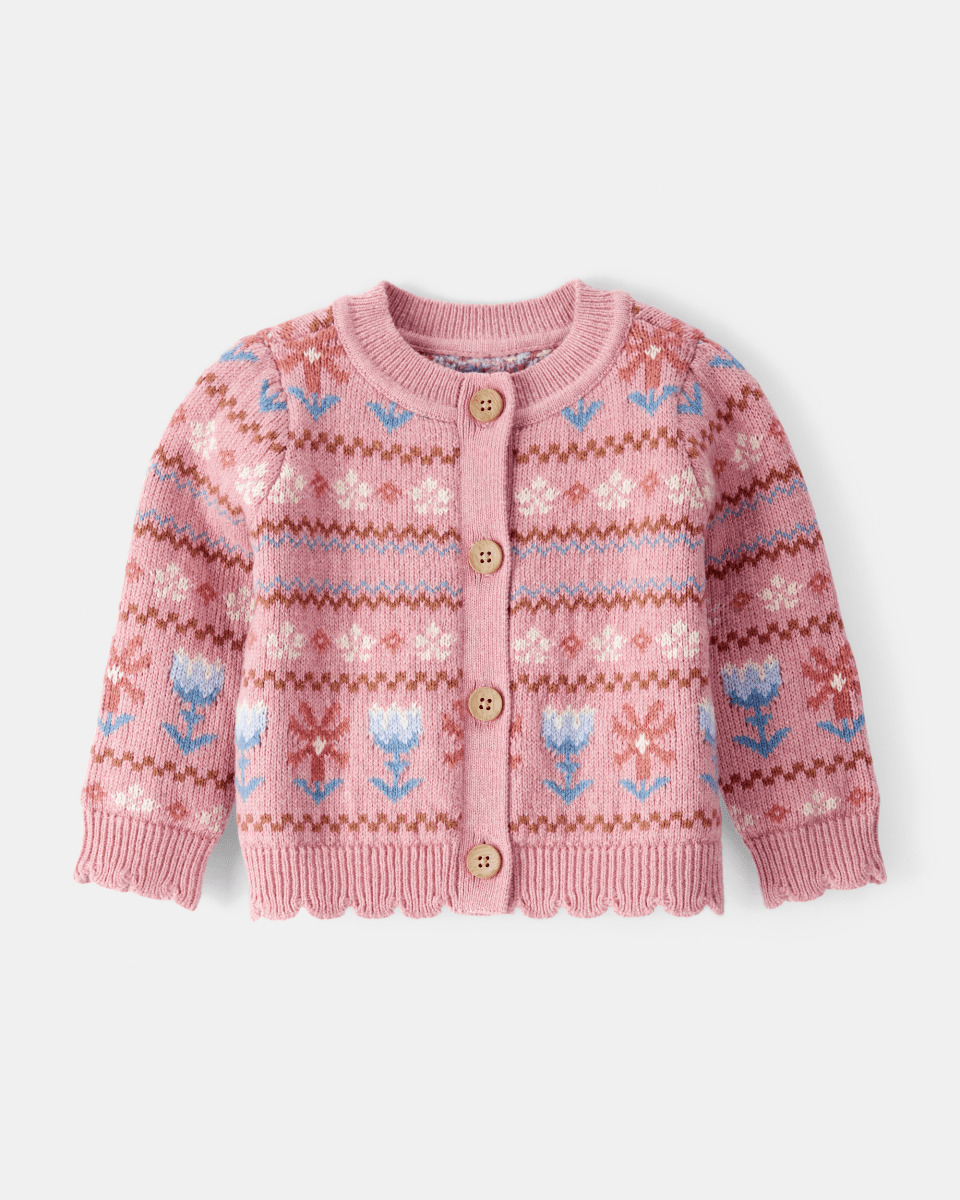Suéter intarsia rosa de punto con diseño estampado - Carter's