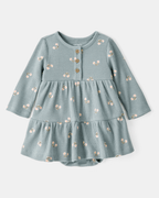 Vestido body de manga larga floral en canalé waffle - Carter's