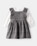 Vestido con camisa de manga larga cuadros y blanco - Carter's