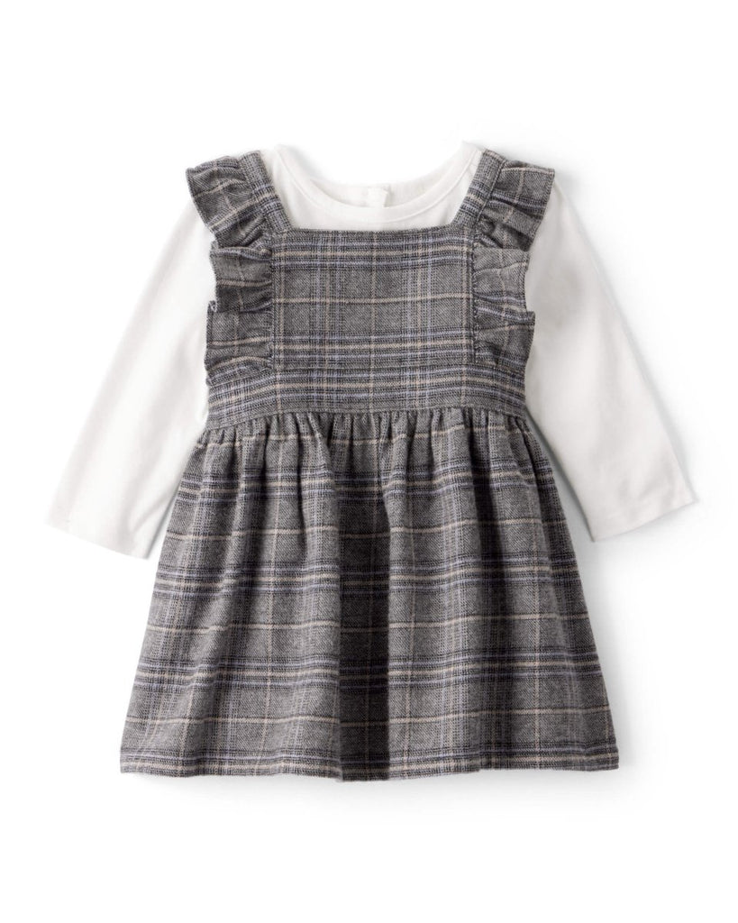 Vestido con camisa de manga larga cuadros y blanco - Carter's