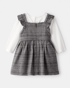 Vestido con camisa de manga larga cuadros y blanco - Carter's