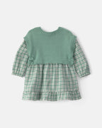 Vestido de franela con chaleco de punto, cuadros verdes - Carter's