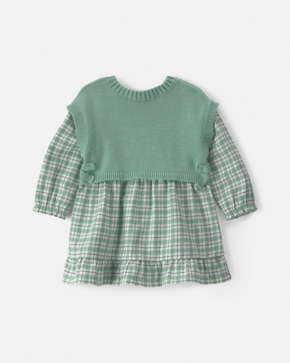 Vestido de franela con chaleco de punto, cuadros verdes - Carter's