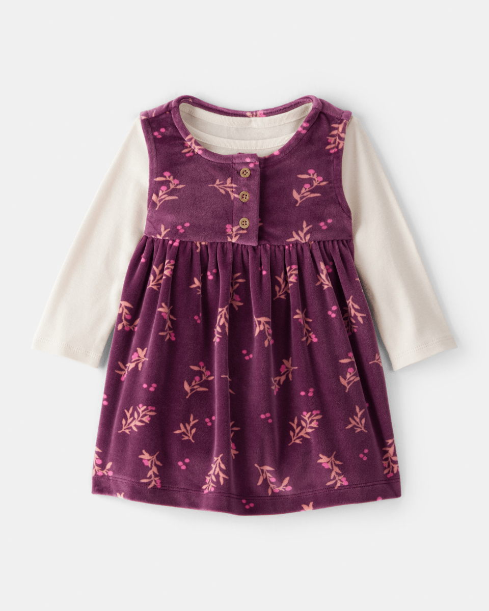 Vestido sin mangas de felpa floral con camiseta morado - Carter's