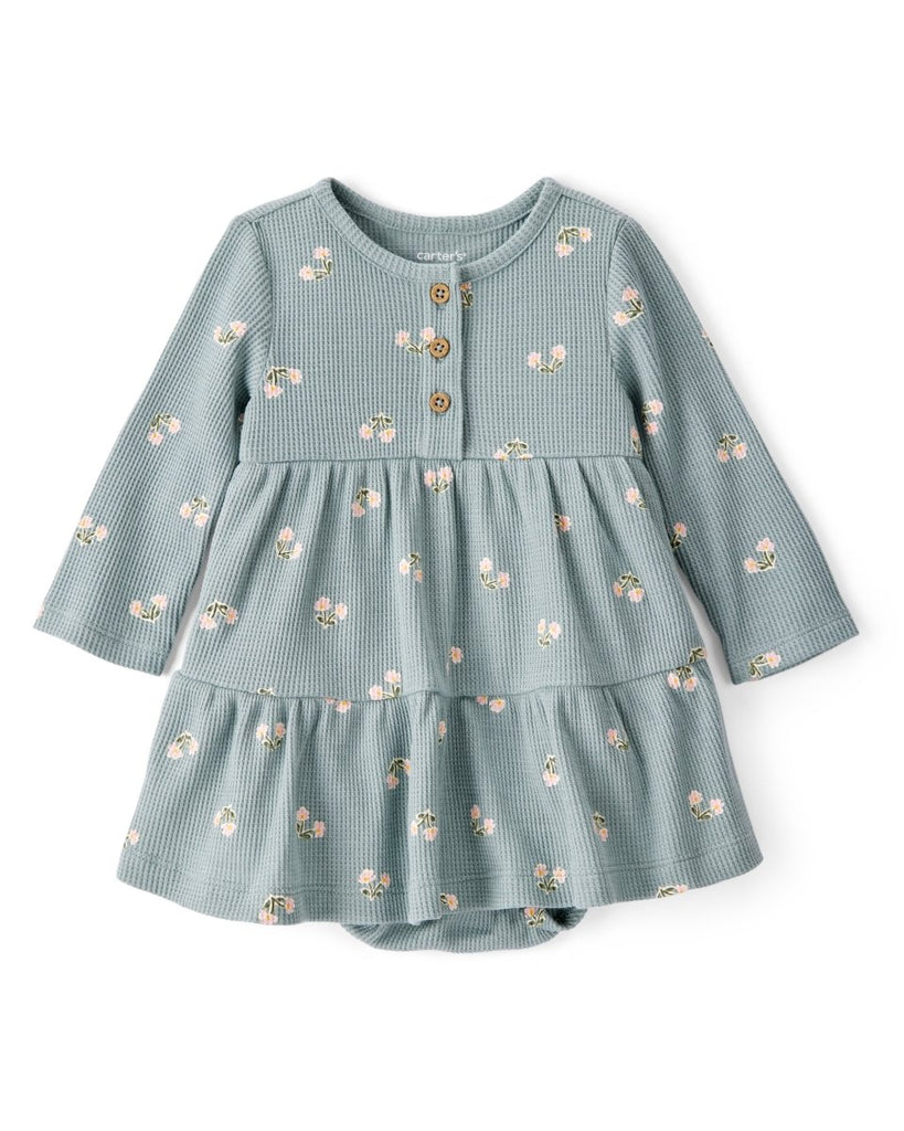 Vestido térmico verde con estampado floral para bebé niña - Carter's